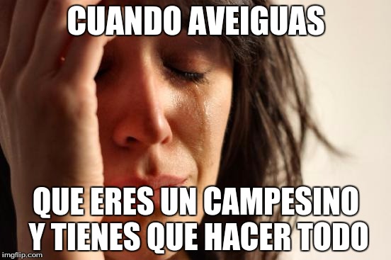 First World Problems Meme | CUANDO AVEIGUAS; QUE ERES UN CAMPESINO Y TIENES QUE HACER TODO | image tagged in memes,first world problems | made w/ Imgflip meme maker