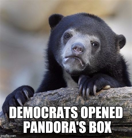 Confession Bear Meme | DEMOCRATS OPENED PANDORA'S BOX | image tagged in memes,confession bear | made w/ Imgflip meme maker