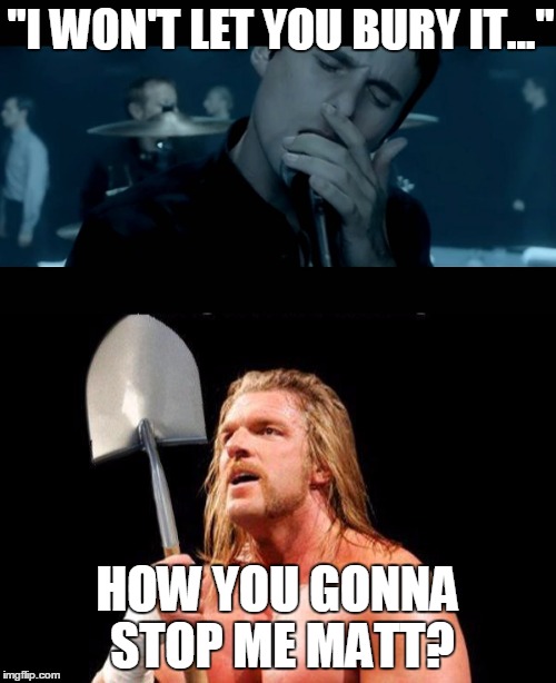 Muse VS Triple H | "I WON'T LET YOU BURY IT..."; HOW YOU GONNA STOP ME MATT? | image tagged in wwe,rock,muse,triple h | made w/ Imgflip meme maker