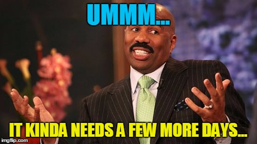 UMMM... IT KINDA NEEDS A FEW MORE DAYS... | image tagged in memes,steve harvey | made w/ Imgflip meme maker