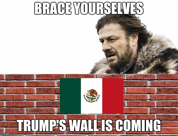 #trumpwall #terribleidea | BRACE YOURSELVES; TRUMP'S WALL IS COMING | image tagged in memes,brace yourselves x is coming | made w/ Imgflip meme maker
