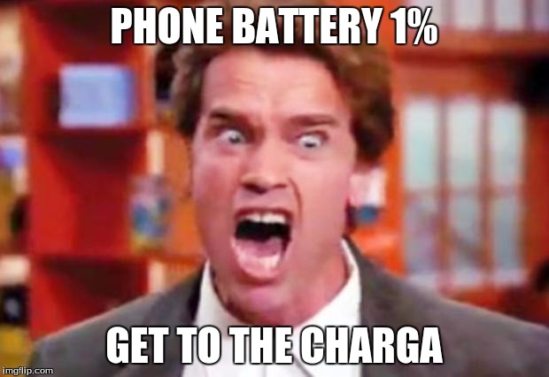 Get to the chopper | PHONE BATTERY 1%; GET TO THE CHARGA | image tagged in get to the chopper | made w/ Imgflip meme maker
