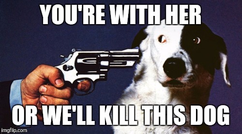 National lampoon  | YOU'RE WITH HER; OR WE'LL KILL THIS DOG | image tagged in funny | made w/ Imgflip meme maker