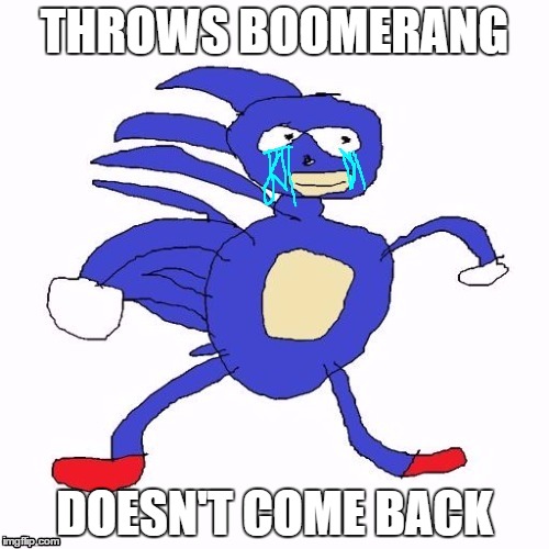 Forever Alone Sanic | THROWS BOOMERANG; DOESN'T COME BACK | image tagged in forever alone sanic | made w/ Imgflip meme maker