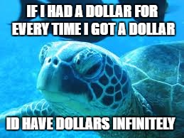 IF I HAD A DOLLAR FOR EVERY TIME I GOT A DOLLAR; ID HAVE DOLLARS INFINITELY | image tagged in swag turtle | made w/ Imgflip meme maker