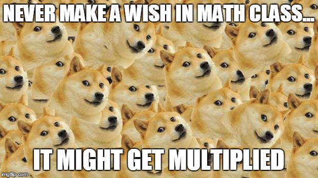 Multi Doge | NEVER MAKE A WISH IN MATH CLASS... IT MIGHT GET MULTIPLIED | image tagged in memes,multi doge | made w/ Imgflip meme maker