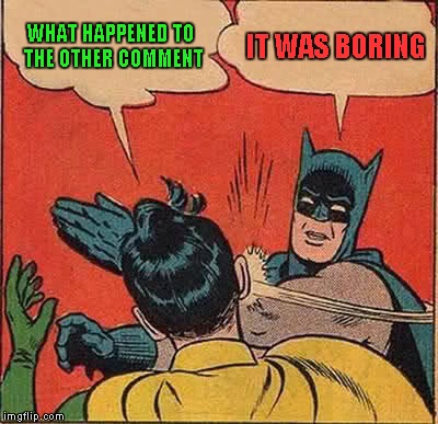 Batman Slapping Robin Meme | WHAT HAPPENED TO THE OTHER COMMENT IT WAS BORING | image tagged in memes,batman slapping robin | made w/ Imgflip meme maker