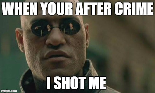 Matrix Morpheus Meme | WHEN YOUR AFTER CRIME; I SHOT ME | image tagged in memes,matrix morpheus | made w/ Imgflip meme maker