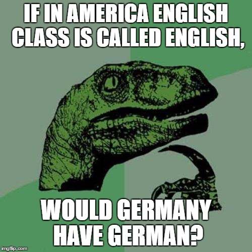 Philosoraptor Meme | IF IN AMERICA ENGLISH CLASS IS CALLED ENGLISH, WOULD GERMANY HAVE GERMAN? | image tagged in memes,philosoraptor | made w/ Imgflip meme maker