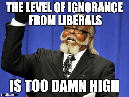 Too Damn High Meme | THE LEVEL OF IGNORANCE FROM LIBERALS IS TOO DAMN HIGH | image tagged in memes,too damn high | made w/ Imgflip meme maker