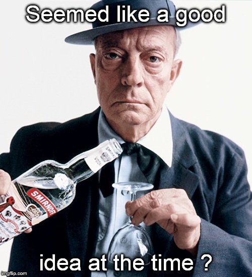 Buster vodka ad | Seemed like a good idea at the time ? | image tagged in buster vodka ad | made w/ Imgflip meme maker