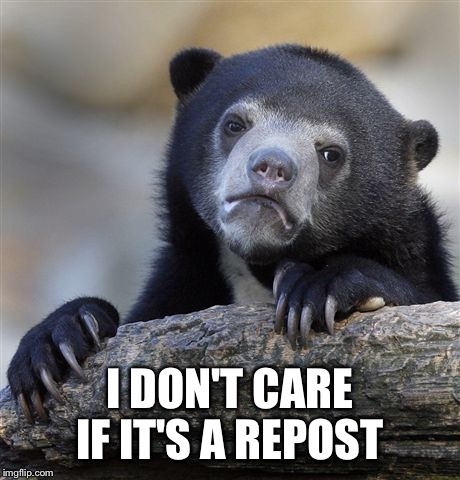 Confession Bear Meme | I DON'T CARE IF IT'S A REPOST | image tagged in memes,confession bear | made w/ Imgflip meme maker