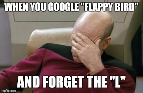 Captain Picard Facepalm | WHEN YOU GOOGLE "FLAPPY BIRD"; AND FORGET THE "L" | image tagged in memes,captain picard facepalm | made w/ Imgflip meme maker