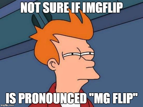 Futurama Fry | NOT SURE IF IMGFLIP; IS PRONOUNCED "MG FLIP" | image tagged in memes,futurama fry | made w/ Imgflip meme maker