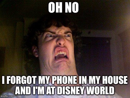 Oh No | OH NO; I FORGOT MY PHONE IN MY HOUSE AND I'M AT DISNEY WORLD | image tagged in memes,oh no | made w/ Imgflip meme maker