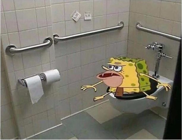 High Quality Spongebob Caveman Bathroom Blank Meme Template