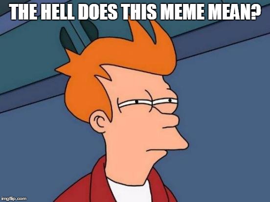 Futurama Fry Meme | THE HELL DOES THIS MEME MEAN? | image tagged in memes,futurama fry | made w/ Imgflip meme maker