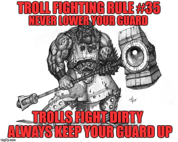 Troll Fighting Rule #35 | TROLL FIGHTING RULE #35; NEVER LOWER YOUR GUARD; TROLLS FIGHT DIRTY  ALWAYS KEEP YOUR GUARD UP | image tagged in troll smasher | made w/ Imgflip meme maker