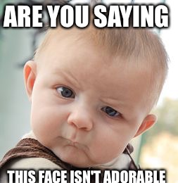Skeptical Baby | ARE YOU SAYING; THIS FACE ISN'T ADORABLE | image tagged in memes,skeptical baby | made w/ Imgflip meme maker