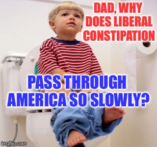 Conservatives will get the country going again! | DAD, WHY DOES LIBERAL CONSTIPATION; PASS THROUGH AMERICA SO SLOWLY? | image tagged in memes,liberal constipation,slow pass | made w/ Imgflip meme maker