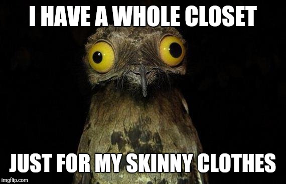 I only have one pair of pants that fit but I have aspirations... | I HAVE A WHOLE CLOSET; JUST FOR MY SKINNY CLOTHES | image tagged in memes,weird stuff i do potoo | made w/ Imgflip meme maker