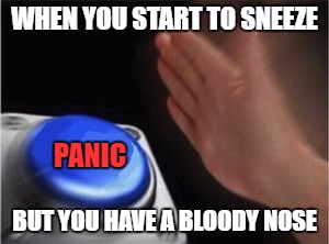Blank Nut Button | WHEN YOU START TO SNEEZE; PANIC; BUT YOU HAVE A BLOODY NOSE | image tagged in blank nut button | made w/ Imgflip meme maker