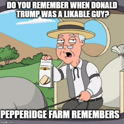 Pepperidge Farm Remembers | DO YOU REMEMBER WHEN DONALD TRUMP WAS A LIKABLE GUY? PEPPERIDGE FARM REMEMBERS | image tagged in memes,pepperidge farm remembers,asshole,donald trump,good | made w/ Imgflip meme maker