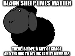 BLACK SHEEP LIVES MATTER | BLACK SHEEP LIVES MATTER; THERE IS HOPE, A GIFT OF GRACE AND THANKS TO LOVING FAMILY MEMBERS | image tagged in family | made w/ Imgflip meme maker