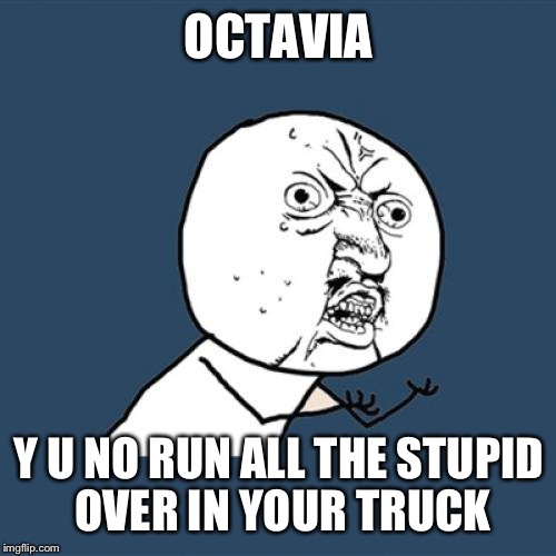 Y U No Meme | OCTAVIA Y U NO RUN ALL THE STUPID OVER IN YOUR TRUCK | image tagged in memes,y u no | made w/ Imgflip meme maker