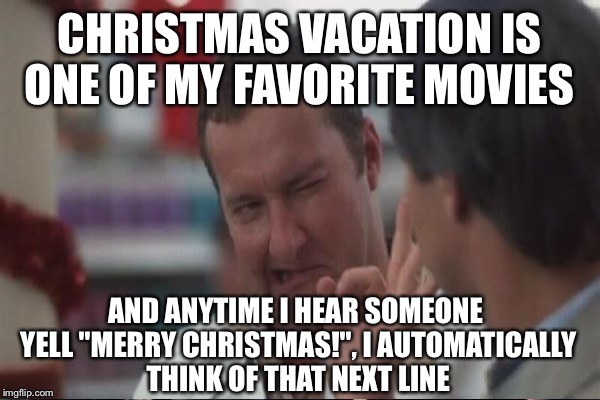 CHRISTMAS VACATION IS ONE OF MY FAVORITE MOVIES AND ANYTIME I HEAR SOMEONE YELL "MERRY CHRISTMAS!", I AUTOMATICALLY THINK OF THAT NEXT LINE | made w/ Imgflip meme maker