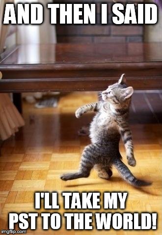 Cool Cat Stroll | AND THEN I SAID; I'LL TAKE MY PST TO THE WORLD! | image tagged in memes,cool cat stroll | made w/ Imgflip meme maker