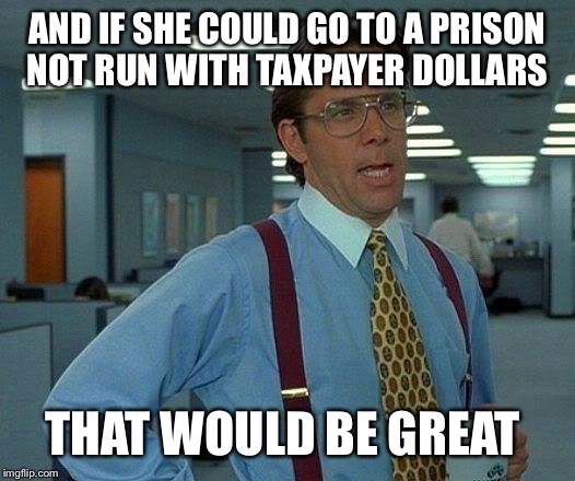 That Would Be Great Meme | AND IF SHE COULD GO TO A PRISON NOT RUN WITH TAXPAYER DOLLARS THAT WOULD BE GREAT | image tagged in memes,that would be great | made w/ Imgflip meme maker