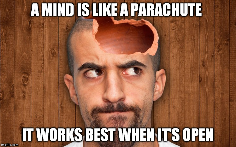 I guess it's true, but not so open that your brains fall out. | A MIND IS LIKE A PARACHUTE; IT WORKS BEST WHEN IT'S OPEN | image tagged in brain,funny,memes,parachute | made w/ Imgflip meme maker