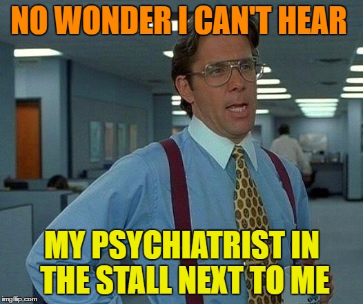 That Would Be Great Meme | NO WONDER I CAN'T HEAR MY PSYCHIATRIST IN THE STALL NEXT TO ME | image tagged in memes,that would be great | made w/ Imgflip meme maker