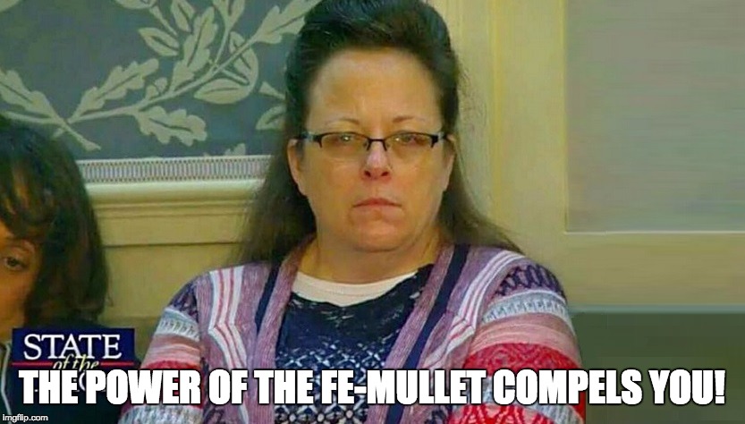 THE POWER OF THE FE-MULLET COMPELS YOU! | image tagged in kim davis | made w/ Imgflip meme maker