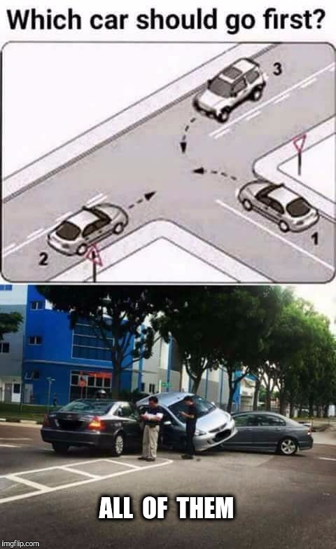 Butthurt intersection | ALL  OF  THEM | image tagged in driving,car accident | made w/ Imgflip meme maker
