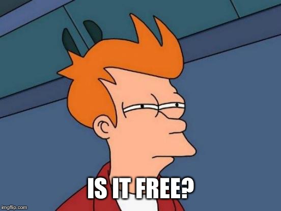 Futurama Fry Meme | IS IT FREE? | image tagged in memes,futurama fry | made w/ Imgflip meme maker