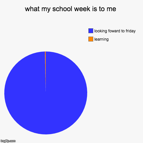 what my school week is to me | learning, looking foward to friday | image tagged in funny,pie charts | made w/ Imgflip chart maker