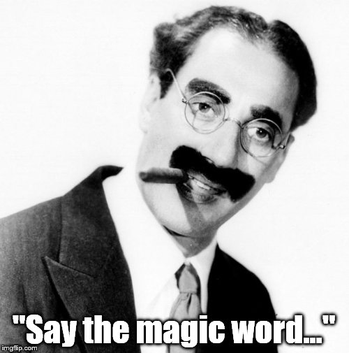"Say the magic word..." | image tagged in groucho's reply | made w/ Imgflip meme maker