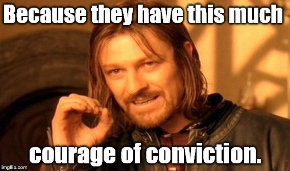 One Does Not Simply Meme | Because they have this much courage of conviction. | image tagged in memes,one does not simply | made w/ Imgflip meme maker