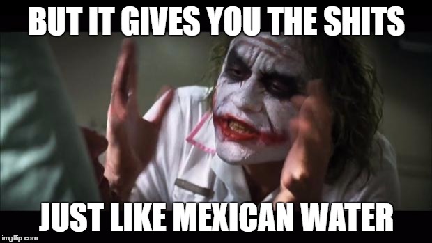 And everybody loses their minds Meme | BUT IT GIVES YOU THE SHITS JUST LIKE MEXICAN WATER | image tagged in memes,and everybody loses their minds | made w/ Imgflip meme maker