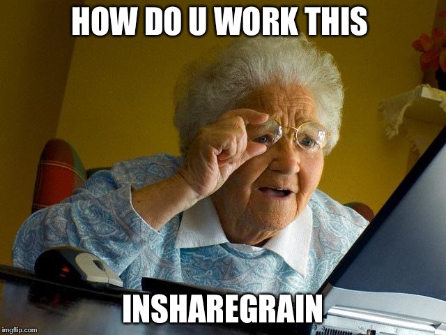 Grandma Finds The Internet | HOW DO U WORK THIS; INSHAREGRAIN | image tagged in memes,grandma finds the internet | made w/ Imgflip meme maker