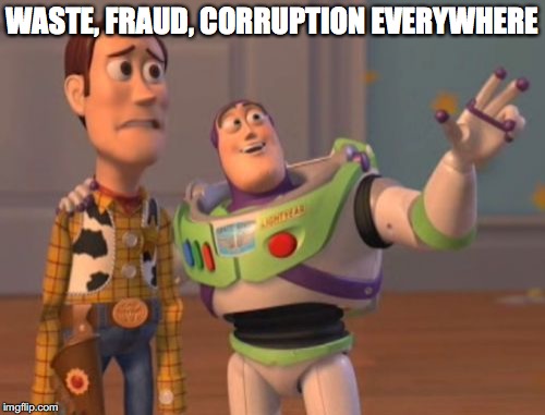 X, X Everywhere Meme | WASTE, FRAUD, CORRUPTION EVERYWHERE | image tagged in memes,x x everywhere | made w/ Imgflip meme maker