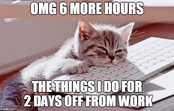6 More Hours | OMG 6 MORE HOURS; THE THINGS I DO FOR 2 DAYS OFF FROM WORK | image tagged in bored,work | made w/ Imgflip meme maker