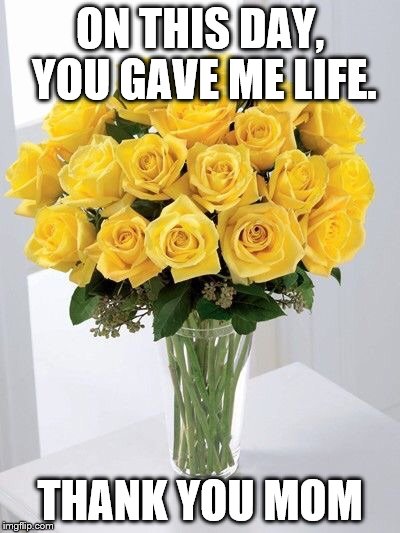 Yellow Roses | ON THIS DAY, YOU GAVE ME LIFE. THANK YOU MOM | image tagged in yellow roses | made w/ Imgflip meme maker