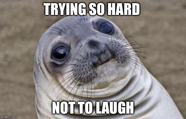 Awkward Moment Sealion | TRYING SO HARD; NOT TO LAUGH | image tagged in memes,awkward moment sealion | made w/ Imgflip meme maker