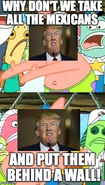 Put It Somewhere Else Patrick | WHY DON'T WE TAKE ALL THE MEXICANS; AND PUT THEM BEHIND A WALL! | image tagged in memes,put it somewhere else patrick | made w/ Imgflip meme maker