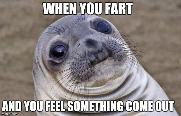 Awkward Moment Sealion | WHEN YOU FART; AND YOU FEEL SOMETHING COME OUT | image tagged in memes,awkward moment sealion | made w/ Imgflip meme maker