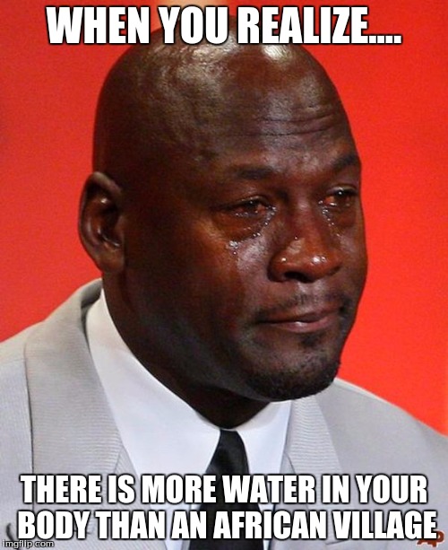 Crying Jordan | WHEN YOU REALIZE.... THERE IS MORE WATER IN YOUR BODY THAN AN AFRICAN VILLAGE | image tagged in crying jordan | made w/ Imgflip meme maker
