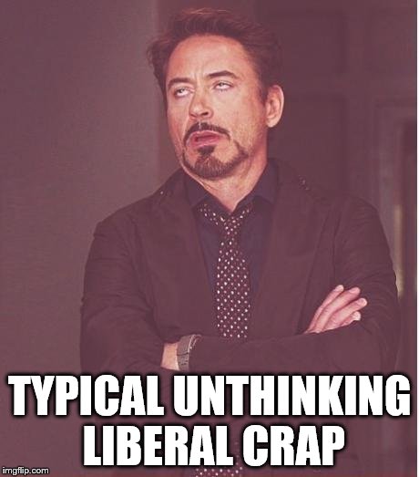 Face You Make Robert Downey Jr Meme | TYPICAL UNTHINKING LIBERAL CRAP | image tagged in memes,face you make robert downey jr | made w/ Imgflip meme maker